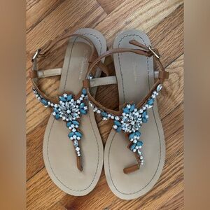 BCBGeneration Women's Tan and Blue Embellished Sandals